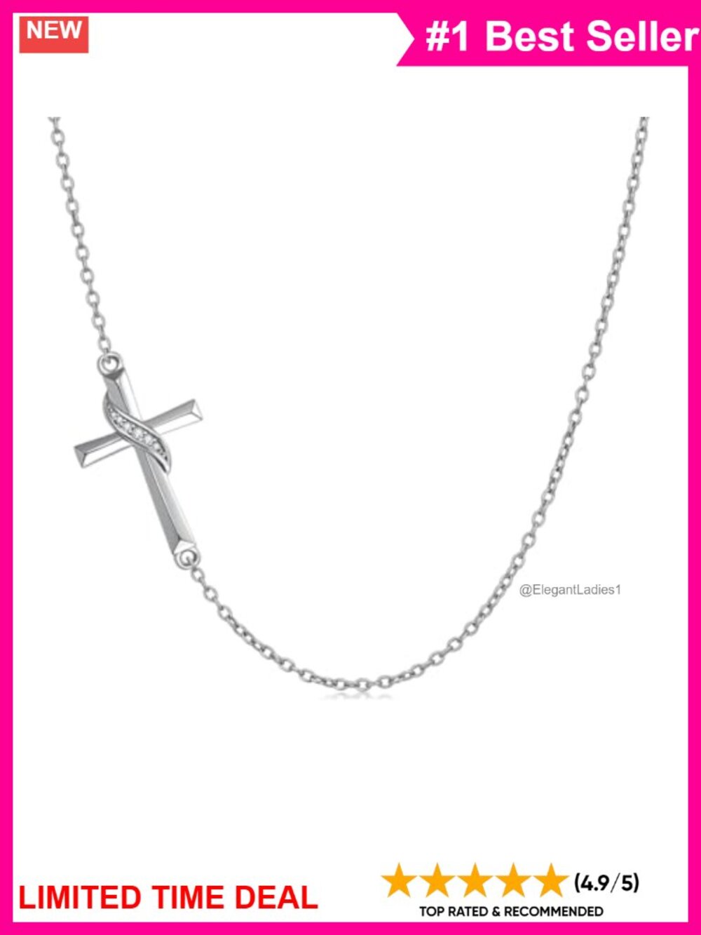 925 Sterling Silver Diamond Sideways Cross Choker Necklace Lab Grown Diamond